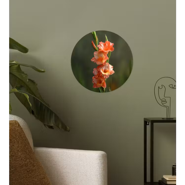 Bloem - Gladiolen - Zalmroze Wandcirkel behangsticker klein -sfeer2