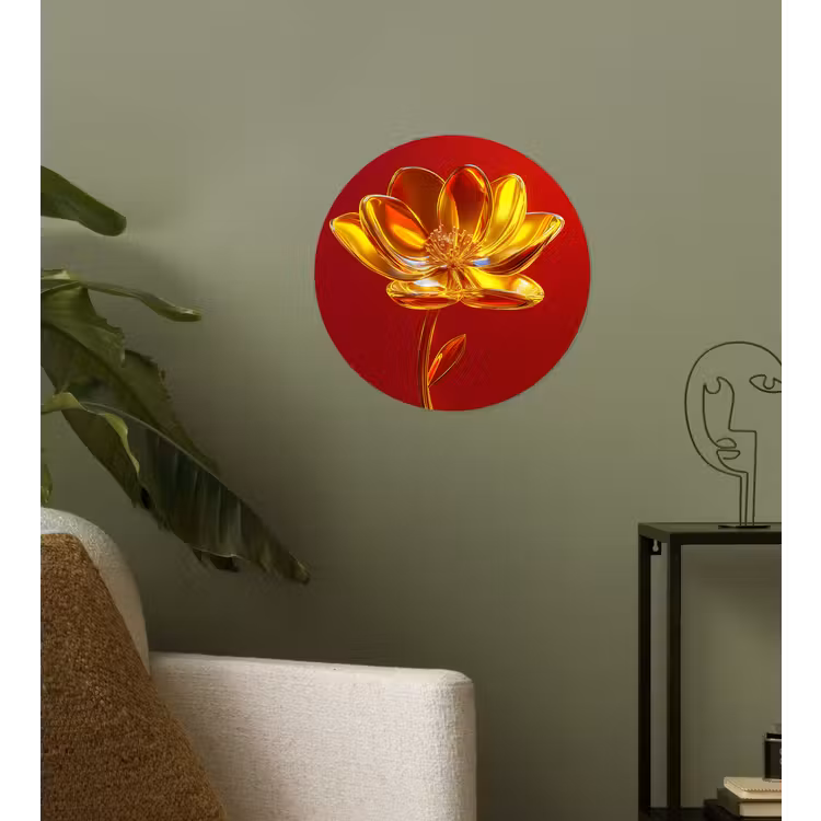 Bloem - Goud - Glazen Wandcirkel behangsticker klein -sfeer2