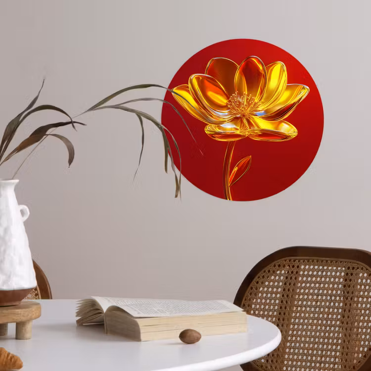 Bloem - Goud - Glazen Wandcirkel behangsticker klein -sfeer3