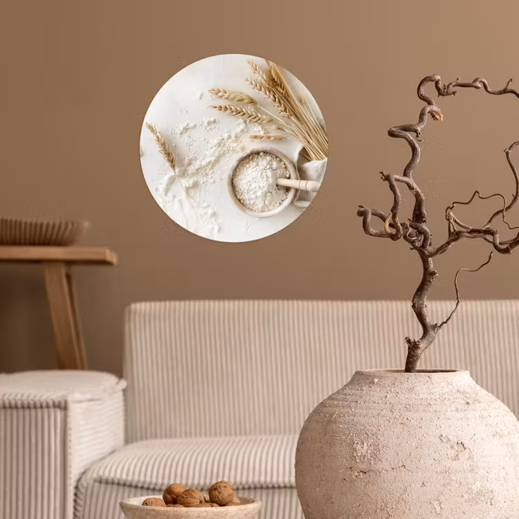 Bloem - Hout - Tarwe Wandcirkel behangsticker klein -sfeer1