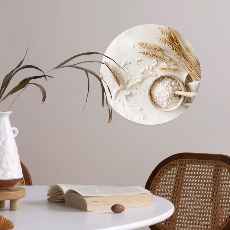 Bloem - Hout - Tarwe Wandcirkel behangsticker klein -sfeer3
