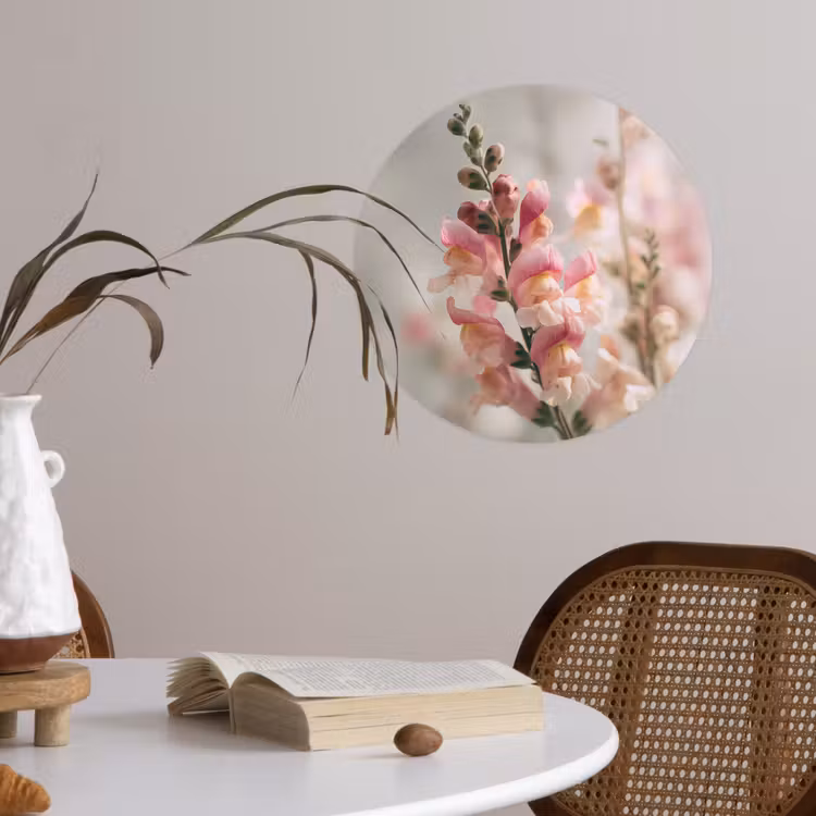 Bloem - Leeuwenbek - Roze - Stengel Wandcirkel behangsticker klein -sfeer3