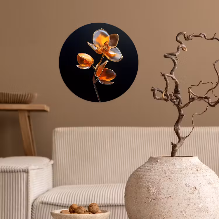 Bloem - Orchidee - Oranje Wandcirkel behangsticker klein -sfeer1