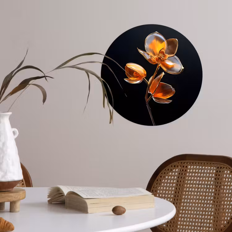 Bloem - Orchidee - Oranje Wandcirkel behangsticker klein -sfeer3
