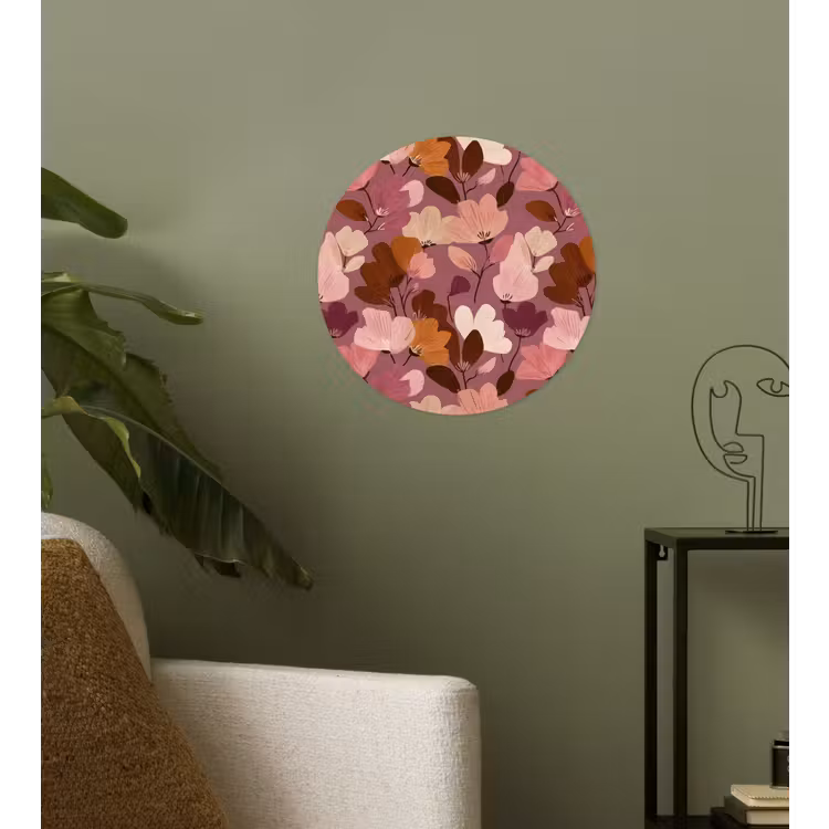 Bloem - Patroon - Roze Wandcirkel behangsticker klein 186 -sfeer2