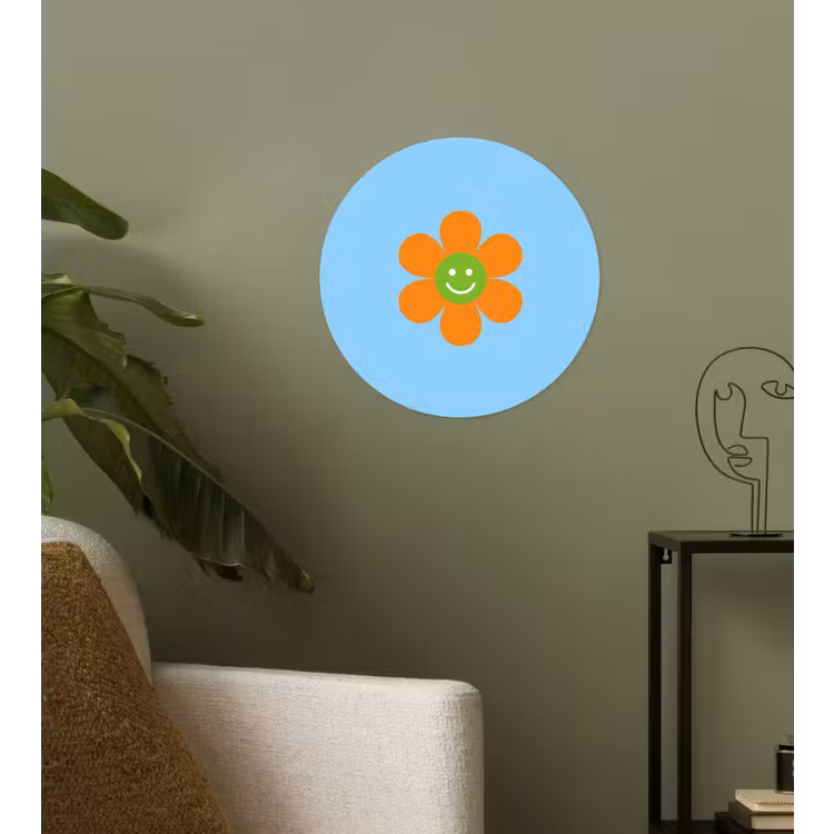 Bloem - Smiley - Kleurrijk Wandcirkel behangsticker klein -sfeer2