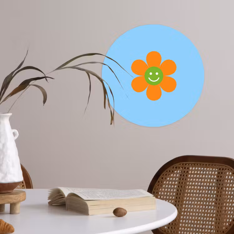 Bloem - Smiley - Kleurrijk Wandcirkel behangsticker klein -sfeer3