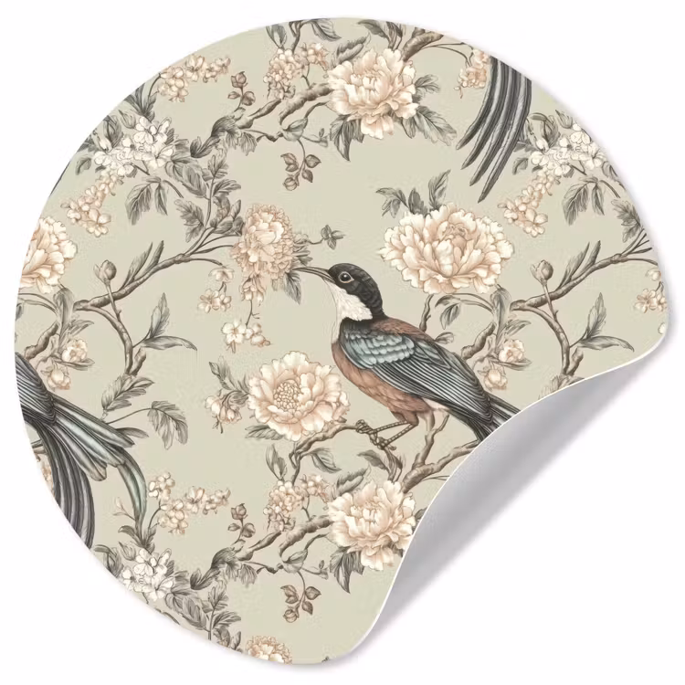 Bloem - Vogel - Kleurrijk Wandcirkel behangsticker klein 186 -3d