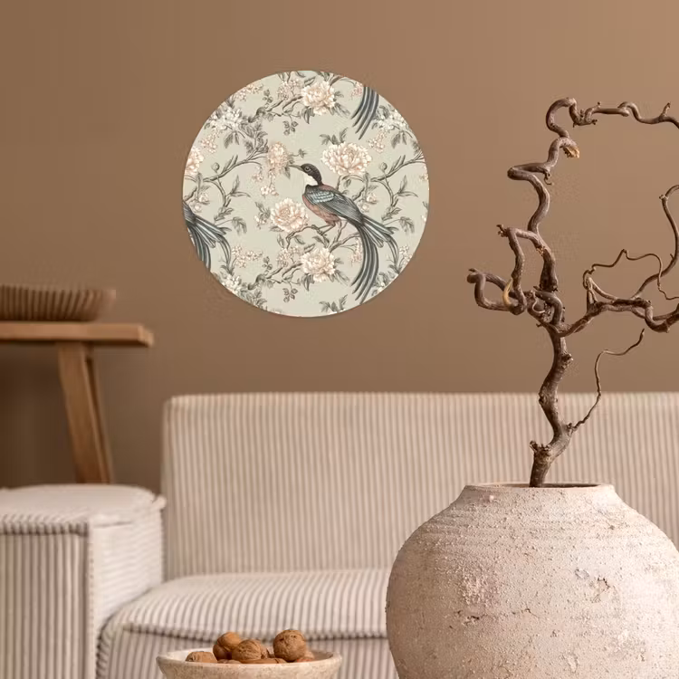 Bloem - Vogel - Kleurrijk Wandcirkel behangsticker klein 186 -sfeer1