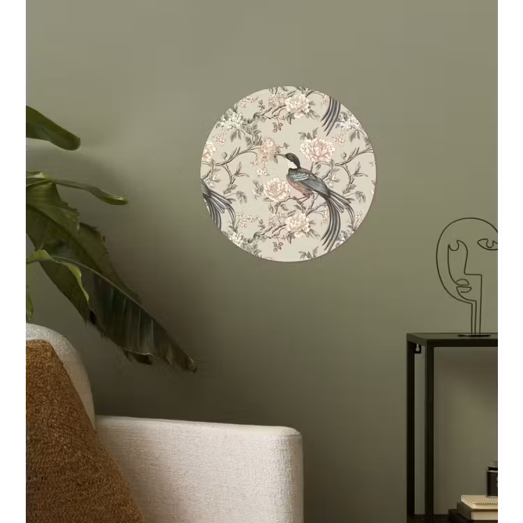 Bloem - Vogel - Kleurrijk Wandcirkel behangsticker klein 186 -sfeer2