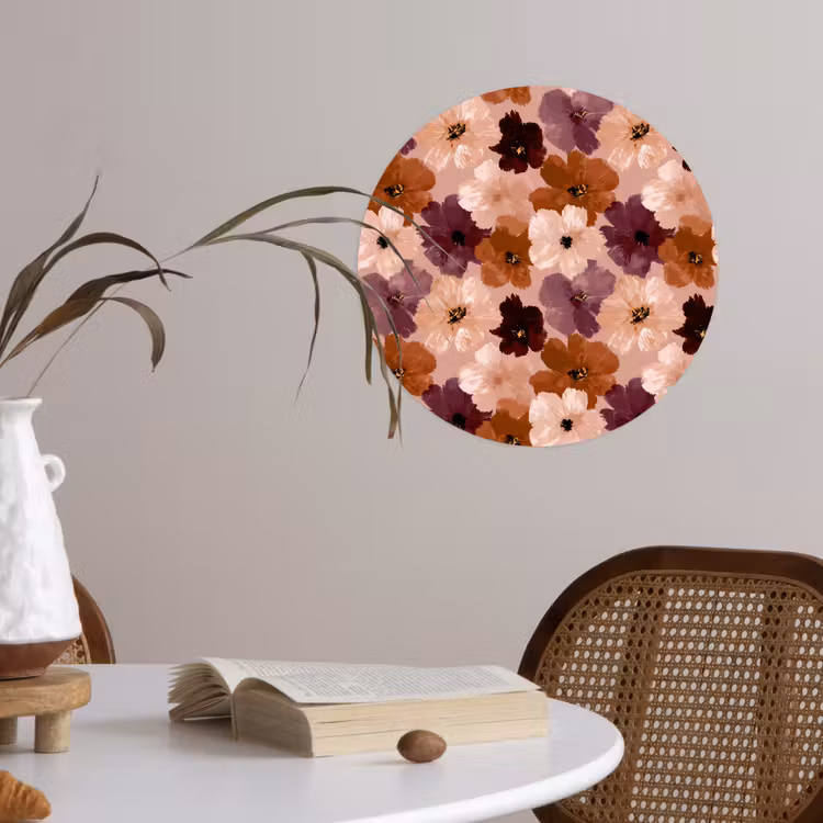 Bloemen - Abstract - Aardetinten Wandcirkel behangsticker klein 186 -sfeer3