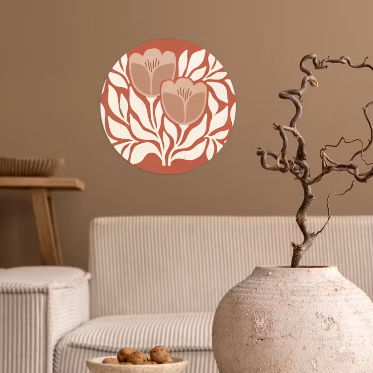 Bloemen - Abstract - Modern - Beige - Natuur Wandcirkel behangsticker klein -sfeer1