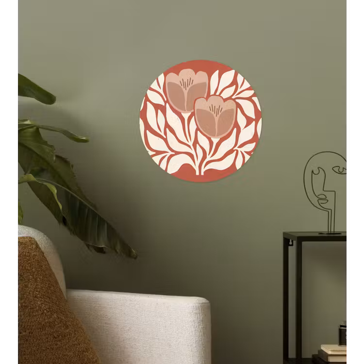 Bloemen - Abstract - Modern - Beige - Natuur Wandcirkel behangsticker klein -sfeer2