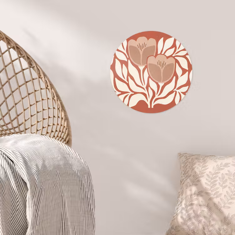 Bloemen - Abstract - Modern - Beige - Natuur Wandcirkel behangsticker klein -sfeer4