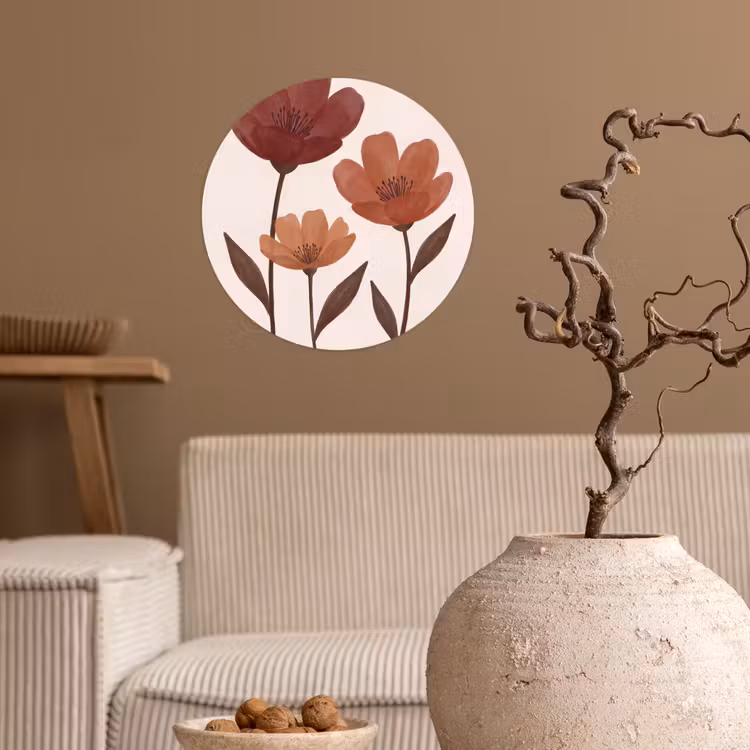 Bloemen - Abstract - Modern - Bruin - Decoratief Wandcirkel behangsticker klein -sfeer1