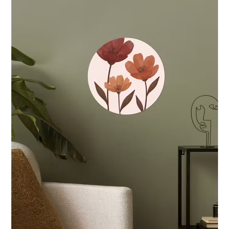 Bloemen - Abstract - Modern - Bruin - Decoratief Wandcirkel behangsticker klein -sfeer2