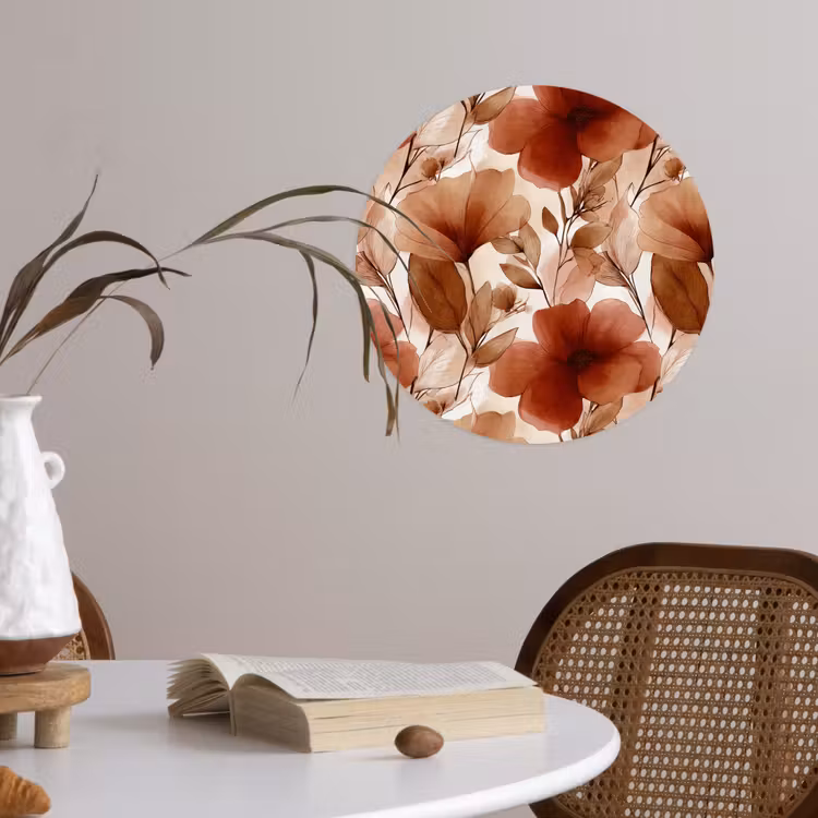 Bloemen - Aquarel - Botanisch - Terracotta Wandcirkel behangsticker klein 186 -sfeer3