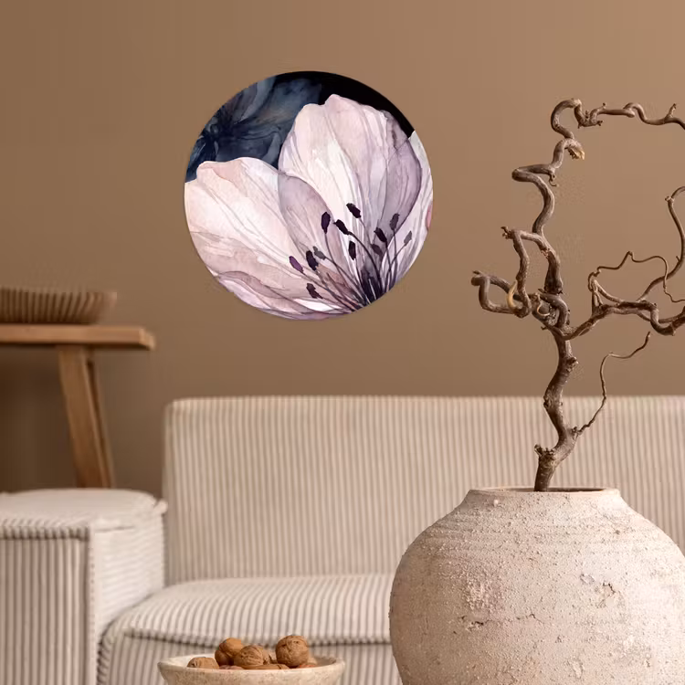 Bloemen - Aquarel - Modern - Roze - Donker Wandcirkel behangsticker klein -sfeer1