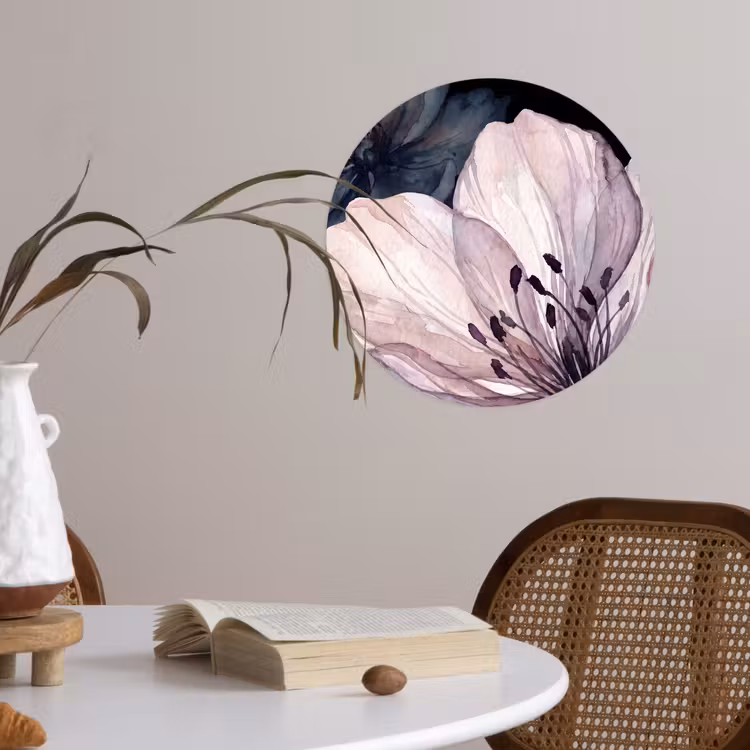 Bloemen - Aquarel - Modern - Roze - Donker Wandcirkel behangsticker klein -sfeer3