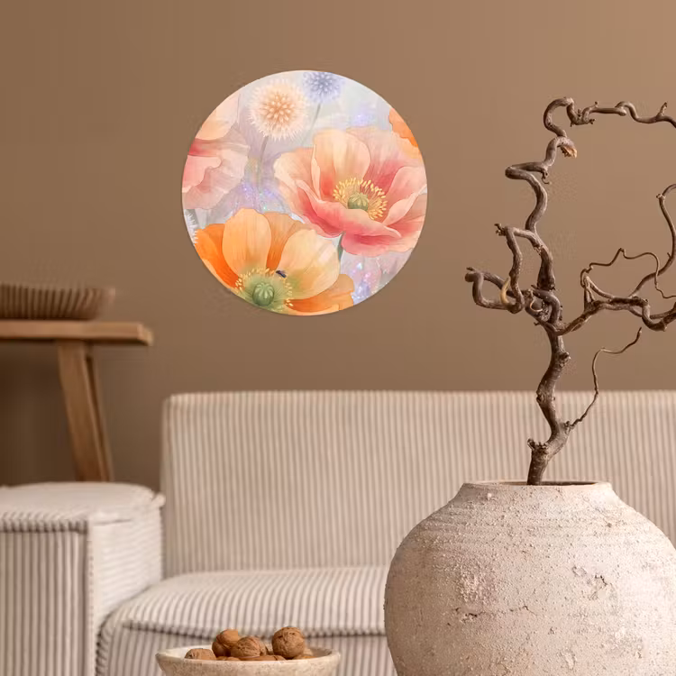 Bloemen - Aquarel - Natuur - Modern - Kleurrijk Wandcirkel behangsticker klein -sfeer1
