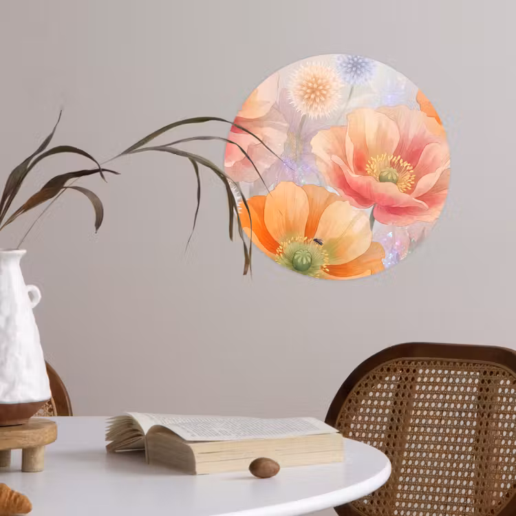 Bloemen - Aquarel - Natuur - Modern - Kleurrijk Wandcirkel behangsticker klein -sfeer3