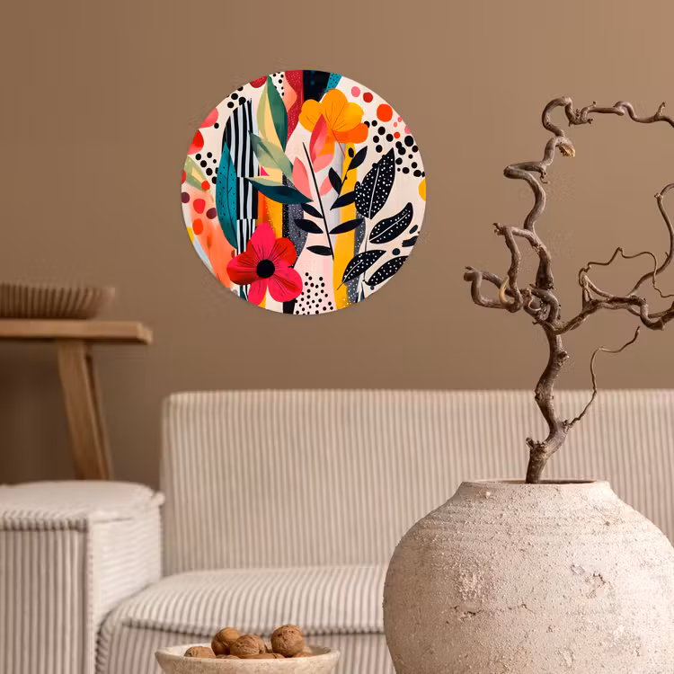 Bloemen - Bladeren - Abstract - Kleurrijk Wandcirkel behangsticker klein -sfeer1