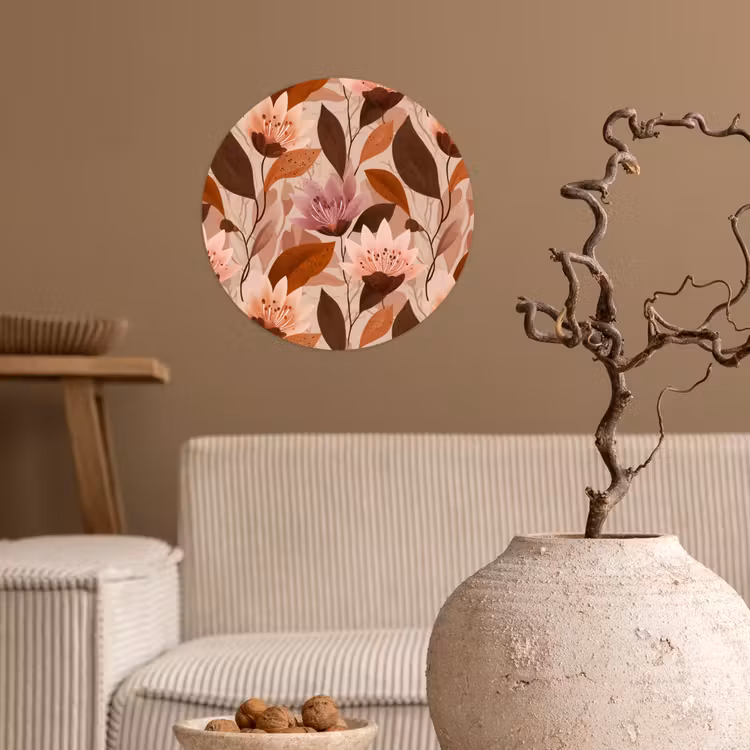Bloemen - Bladeren - Bruin Wandcirkel behangsticker klein 186 -sfeer1