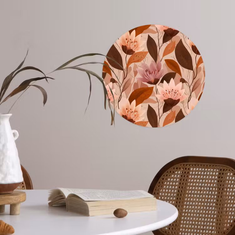 Bloemen - Bladeren - Bruin Wandcirkel behangsticker klein 186 -sfeer3