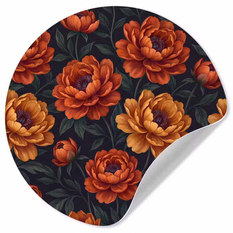 Bloemen - Bladeren - Natuur - Modern - Oranje Wandcirkel behangsticker klein -3d
