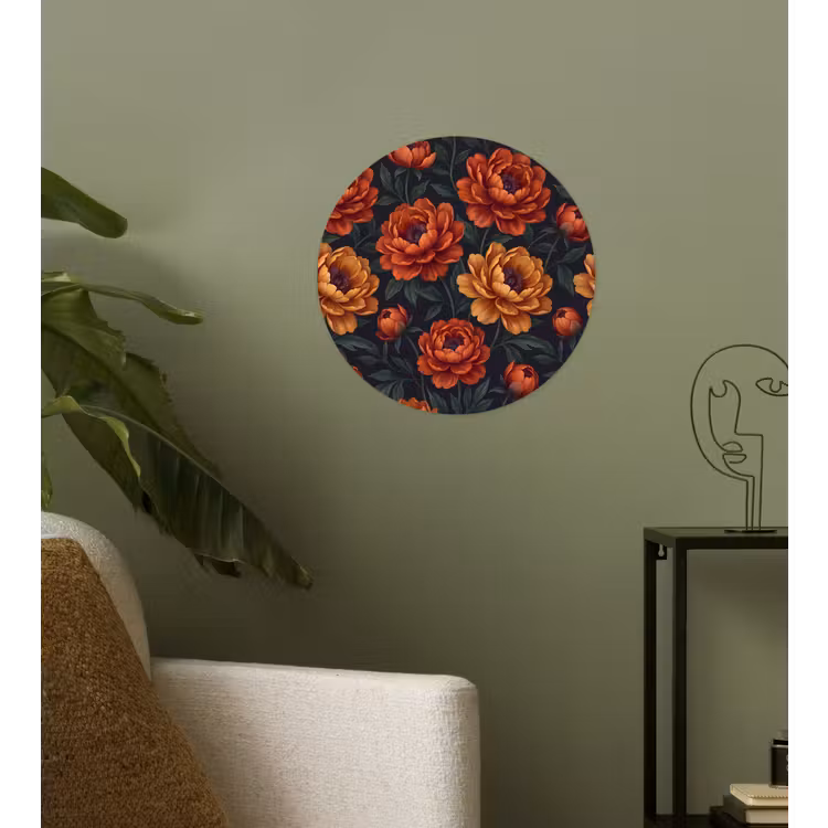 Bloemen - Bladeren - Natuur - Modern - Oranje Wandcirkel behangsticker klein -sfeer2