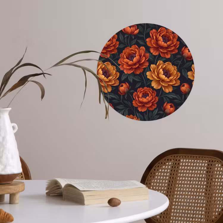 Bloemen - Bladeren - Natuur - Modern - Oranje Wandcirkel behangsticker klein -sfeer3