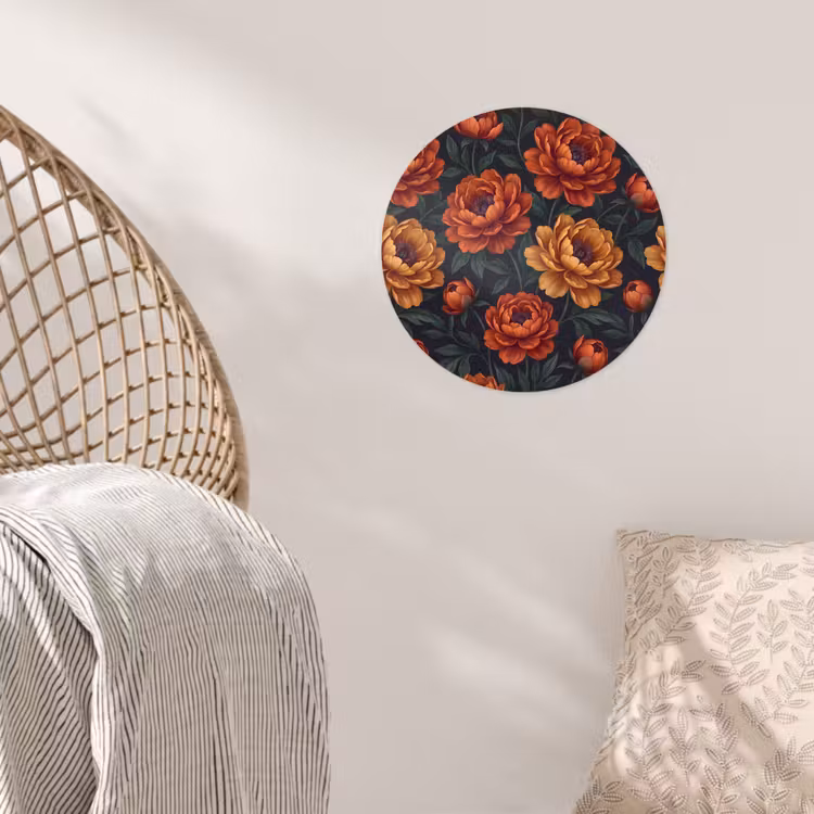 Bloemen - Bladeren - Natuur - Modern - Oranje Wandcirkel behangsticker klein -sfeer4