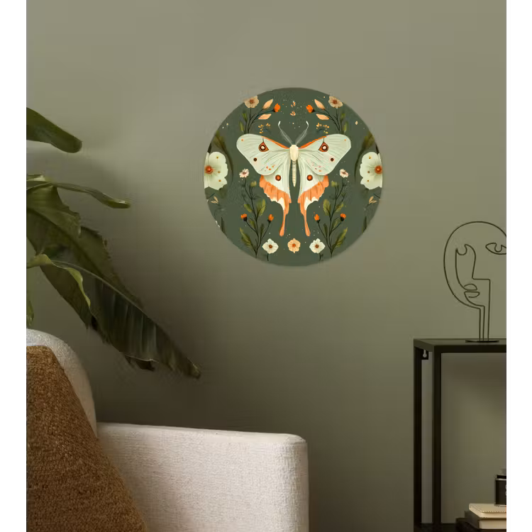 Bloemen - Bladeren - Olijfgroen - Vlinder Wandcirkel behangsticker klein -sfeer2