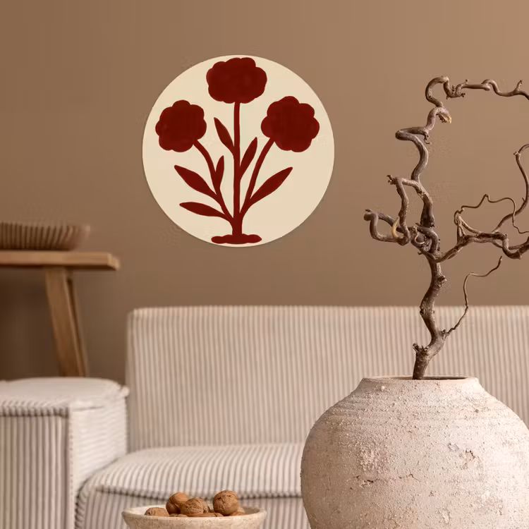 Bloemen - Bladeren - Rood - Minimalistisch Wandcirkel behangsticker klein -sfeer1