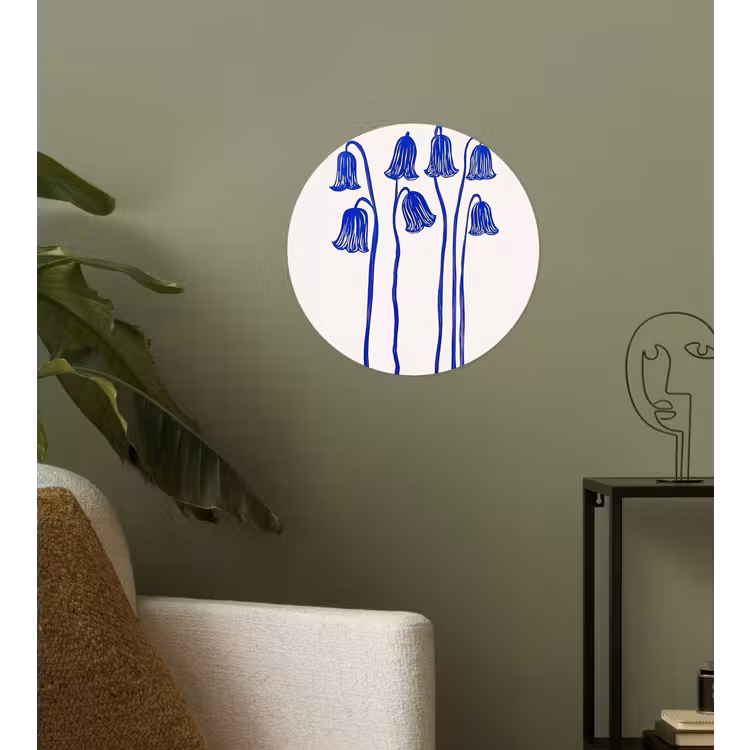 Bloemen - Blauw - Lijnen - Bloemblaadjes Wandcirkel behangsticker klein -sfeer2
