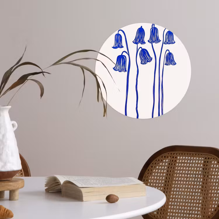 Bloemen - Blauw - Lijnen - Bloemblaadjes Wandcirkel behangsticker klein -sfeer3