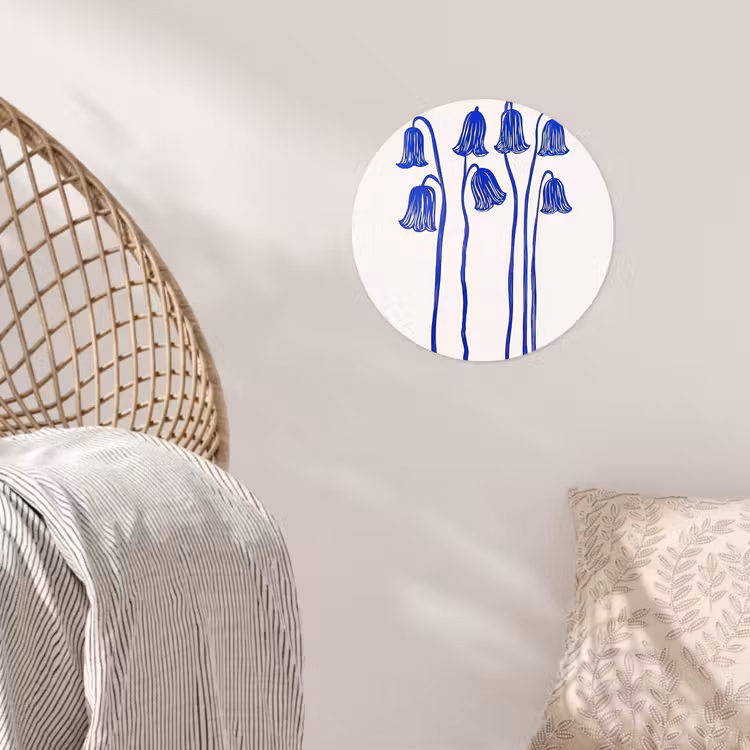 Bloemen - Blauw - Lijnen - Bloemblaadjes Wandcirkel behangsticker klein -sfeer4