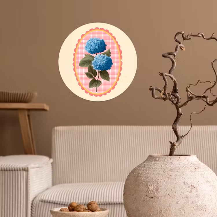 Bloemen - Blauw - Lijst - Bladeren Wandcirkel behangsticker klein -sfeer1