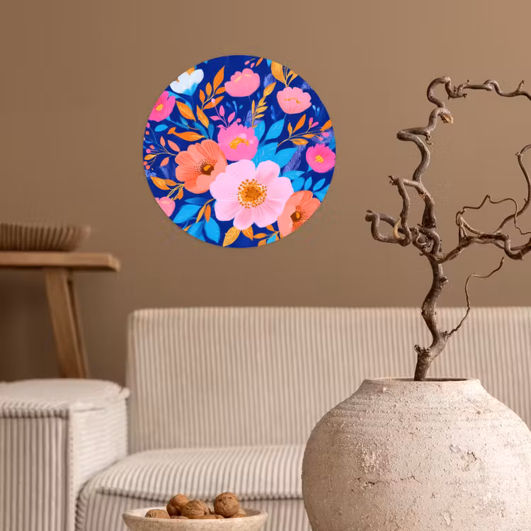 Bloemen - Blauw - Roze Wandcirkel behangsticker klein -sfeer1