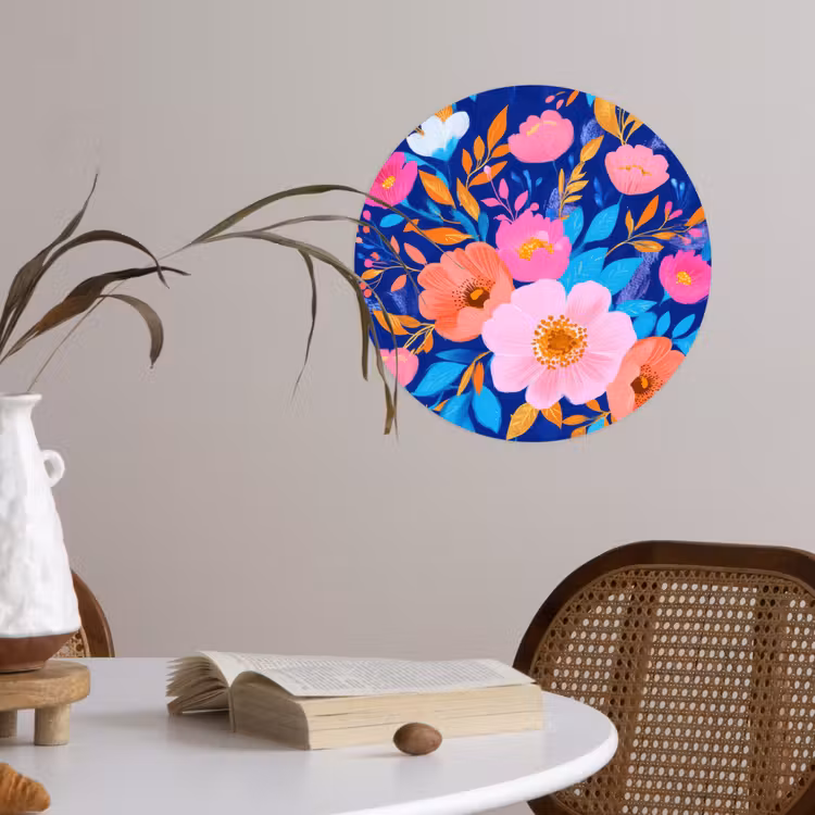 Bloemen - Blauw - Roze Wandcirkel behangsticker klein -sfeer3