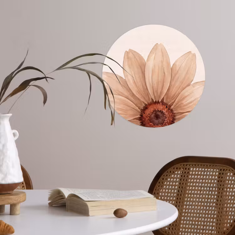 Bloemen - Bloemblad - Natuur - Aquarel - Beige Wandcirkel behangsticker klein -sfeer3
