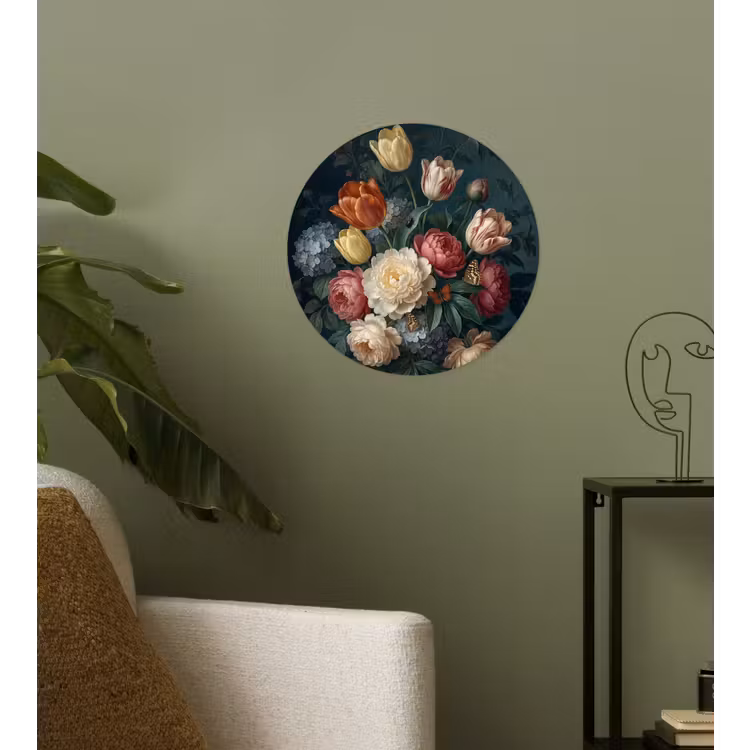 Bloemen - Boeket - Natuur - Klassiek - Donker Wandcirkel behangsticker klein -sfeer2