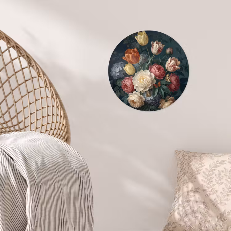 Bloemen - Boeket - Natuur - Klassiek - Donker Wandcirkel behangsticker klein -sfeer4