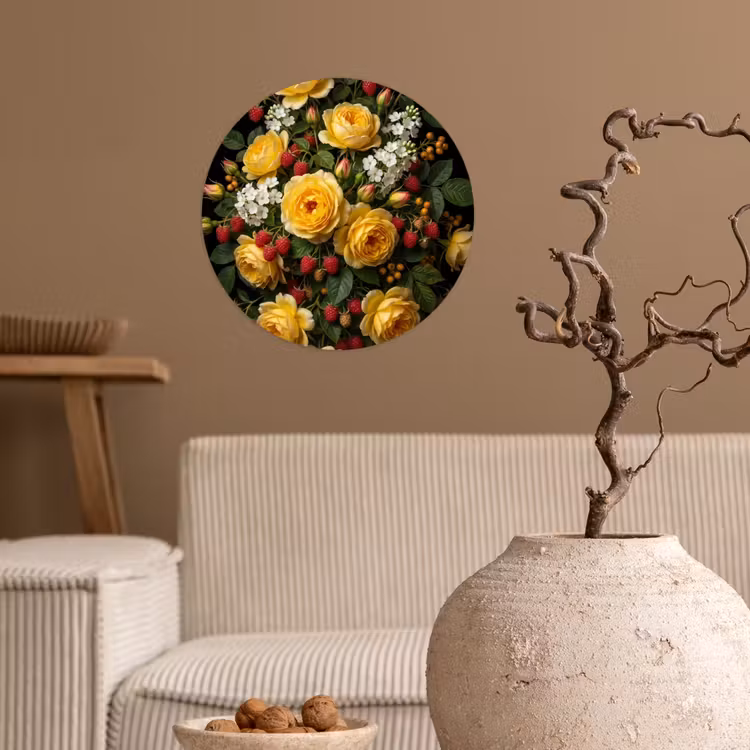 Bloemen - Boeket - Natuur - Klassiek - Geel Wandcirkel behangsticker klein -sfeer1