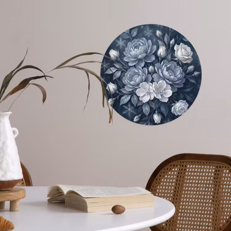 Bloemen - Boeket - Winter - Abstract - Blauw Wandcirkel behangsticker klein -sfeer3