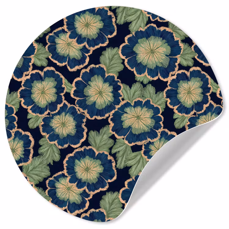 Bloemen - Borduurwerk - Patroon - Blauw - Groen Wandcirkel behangsticker klein 186 -3d