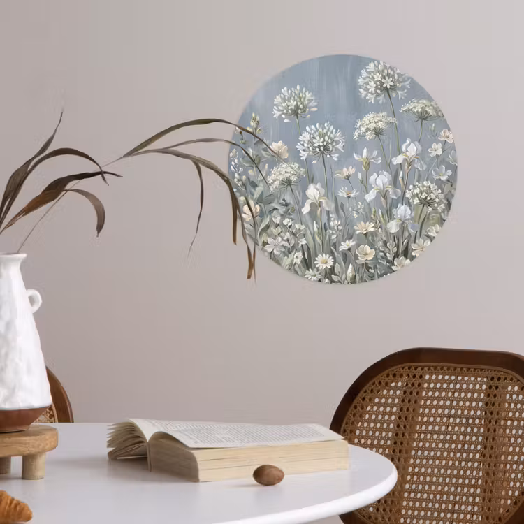 Bloemen - Botanisch - Blauw Wandcirkel behangsticker klein -sfeer3