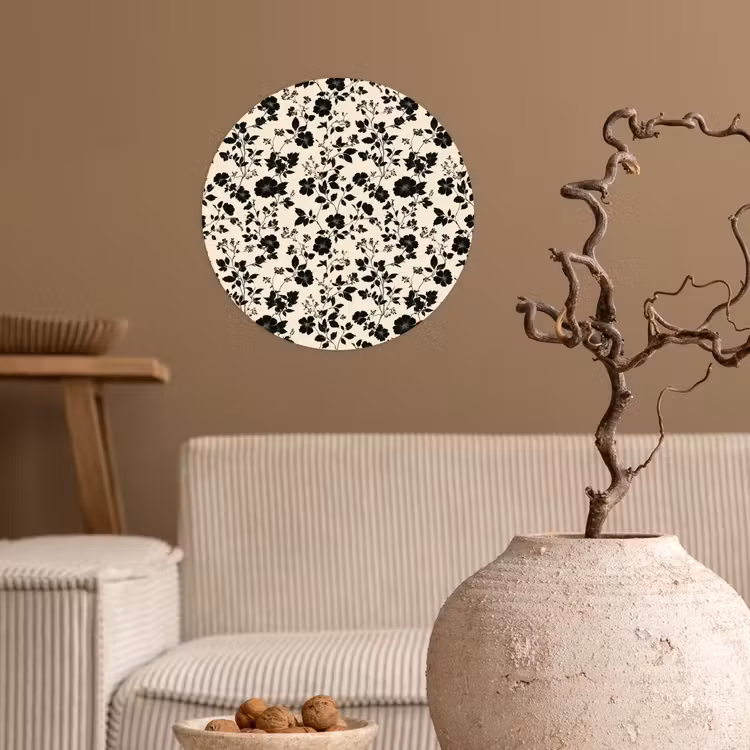Bloemen - Dessin - Zwart Wandcirkel behangsticker klein 186 -sfeer1