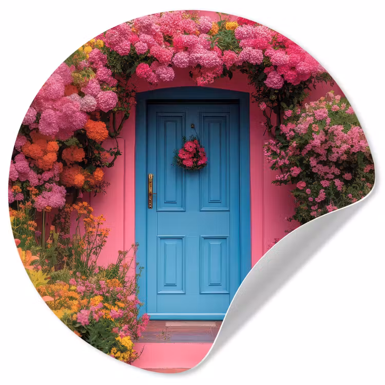Bloemen - Deur - Roze Wandcirkel behangsticker klein -3d