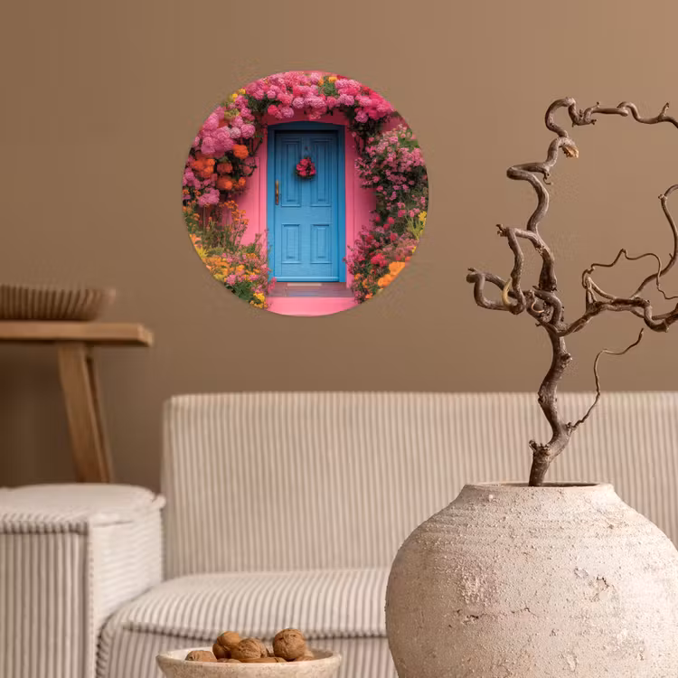Bloemen - Deur - Roze Wandcirkel behangsticker klein -sfeer1